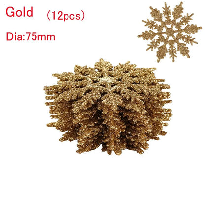 12Pcs 7.5cm Gold Powder Snowflake for Christmas Decor