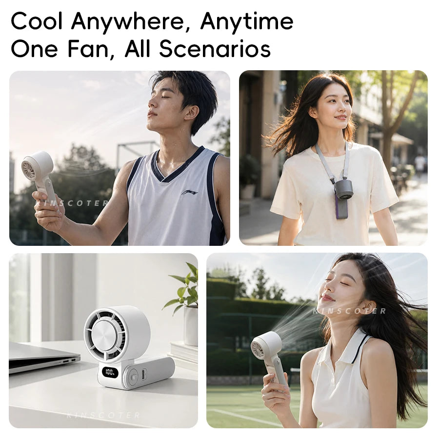 KINSCOTER Outdoor Foldable Portable Handheld Mini Cooling Fan. Rechargeable 3600mAh 100-level Free Control High Speed Turbo Fan