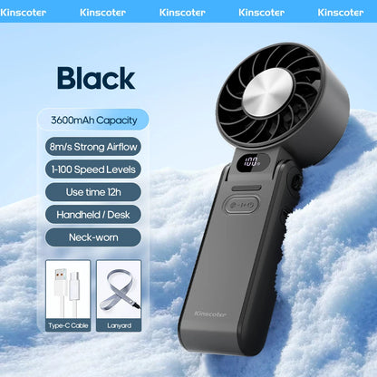 KINSCOTER Outdoor Foldable Portable Handheld Mini Cooling Fan. Rechargeable 3600mAh 100-level Free Control High Speed Turbo Fan