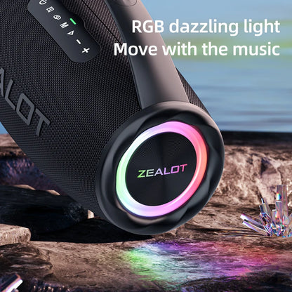 Zealot-S97 80W Portable bluetooth speaker with RGB colorful light, waterproof wireless subwoofer 360 stereo surround TWS FM