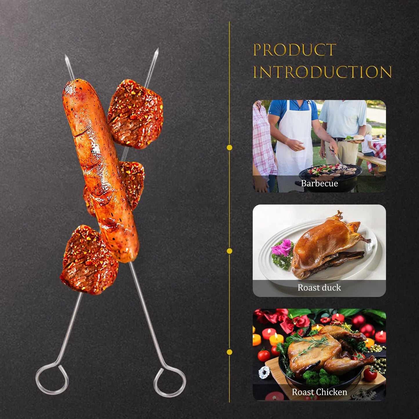 30Pcs Strong Stainless Steel Bbq Skewers. Smooth Edges Turkey Fixing Skewers for Safe Grilling Experience