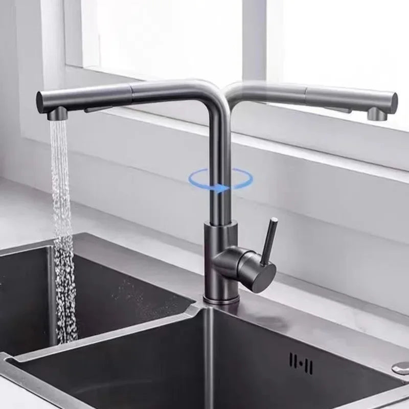 Black Pull Out Kitchen Sink Faucet Two Model Stream Sprayer Nozzle