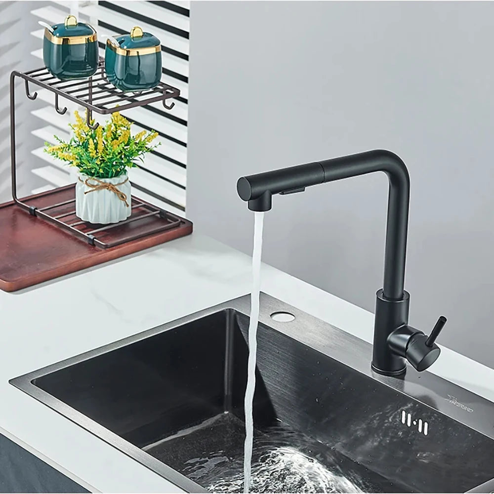 Black Pull Out Kitchen Sink Faucet Two Model Stream Sprayer Nozzle