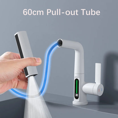 Waterfall Pull Out Kitchen Faucet, Intelligent Digital Display Cold & Hot Mixer