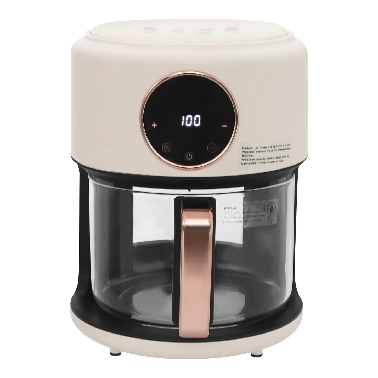6-in-1 Functions Airy Fryer, 4.2L 1200W Glass Air Fryer, 360° Viewable, Digital Display, Adjustable Temp 80~200℃