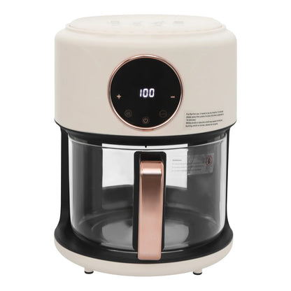 6-in-1 Functions Airy Fryer, 4.2L 1200W Glass Air Fryer, 360° Viewable, Digital Display, Adjustable Temp 80~200℃