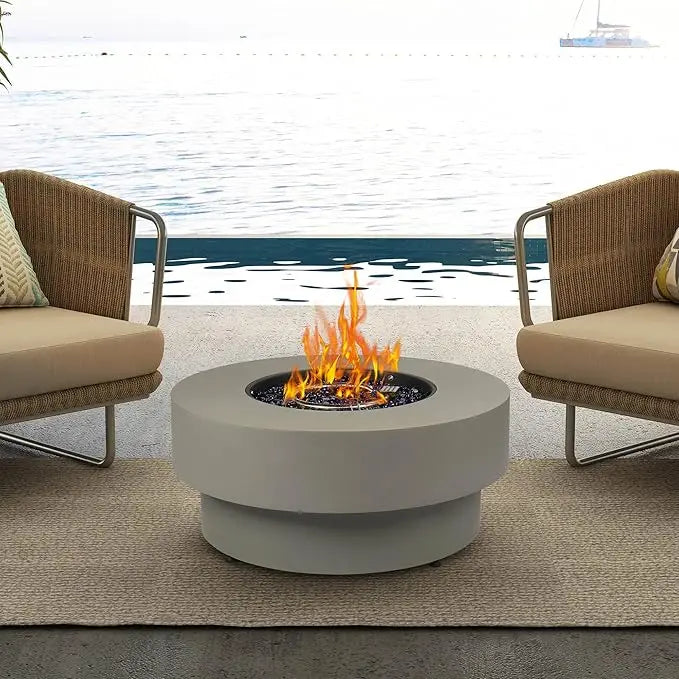 Propane Outdoor Fire Pit Table, Flint & Concrete Look. 32.5-inch Round Patio Propane Fire Table