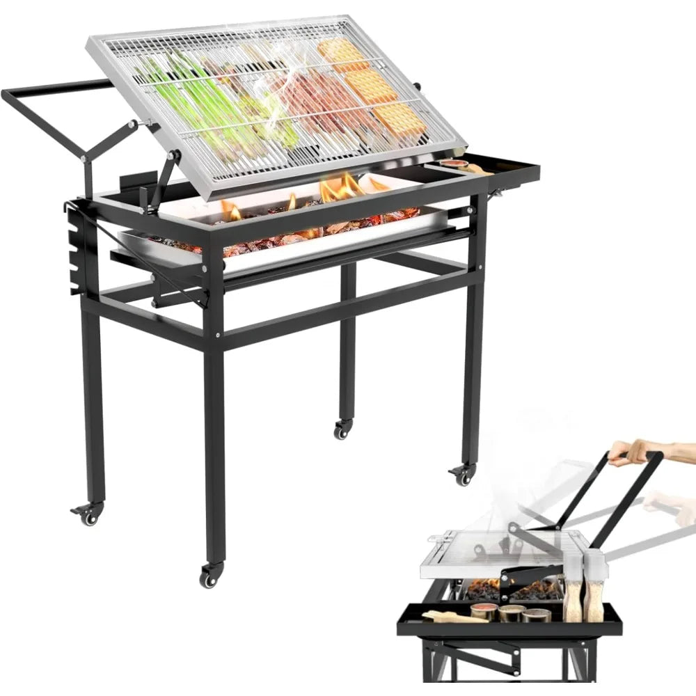 Portable Outdoor Camping Charcoal Grill with 360-Degree Rotation Feature