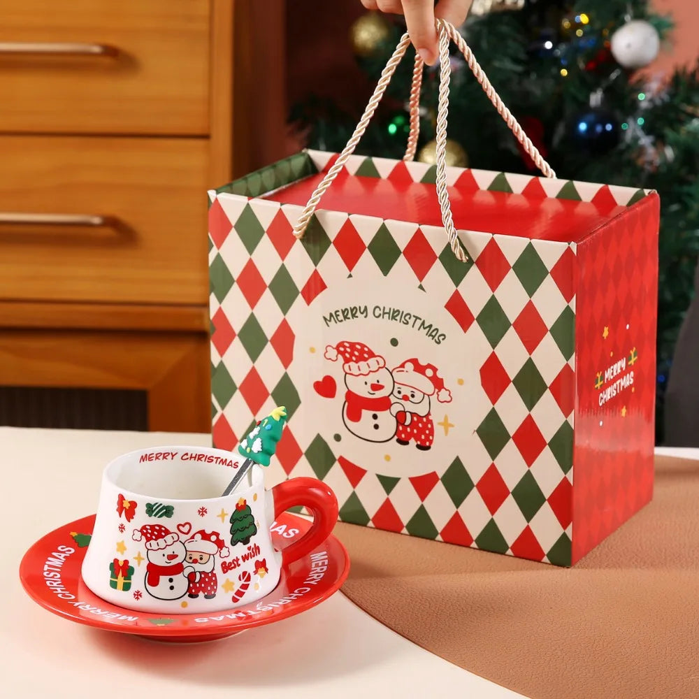 Christmas Gifts % Holiday Gift Set Ceramic Mugs for Coffee, Milk & Tea with Christmas Themed Designs