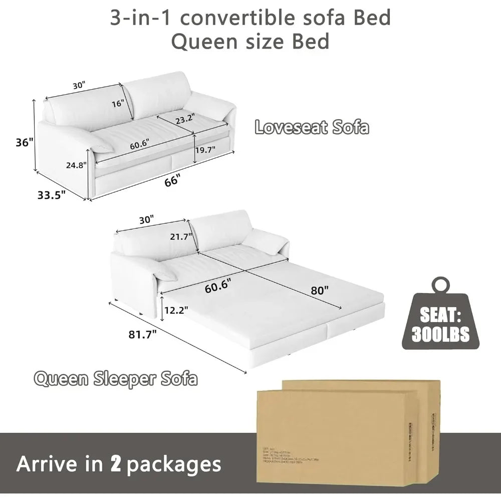 63.8" Futon Sofa Bed Queen Size, Pull Out Bed, 3-in-1 Convertible Sleeper Sofa with Side Pocket, Modern Velvet Futon Couch