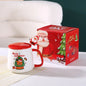 Christmas Themed Santa Reindeer Ceramic Coffee Mug with Lid and Spoon Perfect Holiday Gift