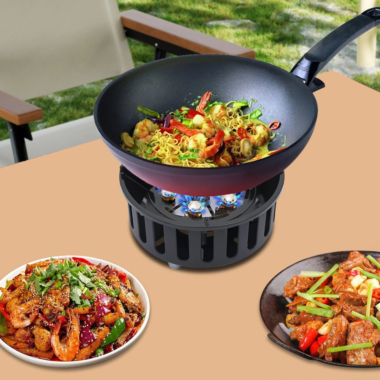 21000W Portable Butane Camping Stove outdoor burner with 2 Adapters. Gas Stove propane portable stove for Outdoor Frying Boiling