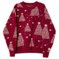 Women's Christmas Red Pullover Sweater Round Neck. Knit Casual Lazy Style New Year Top Contrast. Christmas Tree Autumn Winter 2025