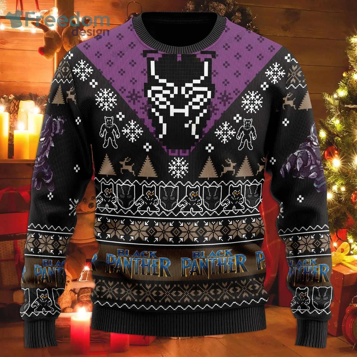 Winter New Marvel Christmas Sweater Black Panther Series Dark Personality. Unique Holiday Outfit for men' Pullover Sweater