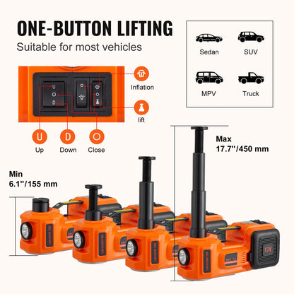VEVOR 5T Electric Car Jack, Hydraulic Jack with Electric Impact Wrench, Built-in Inflatable Pump