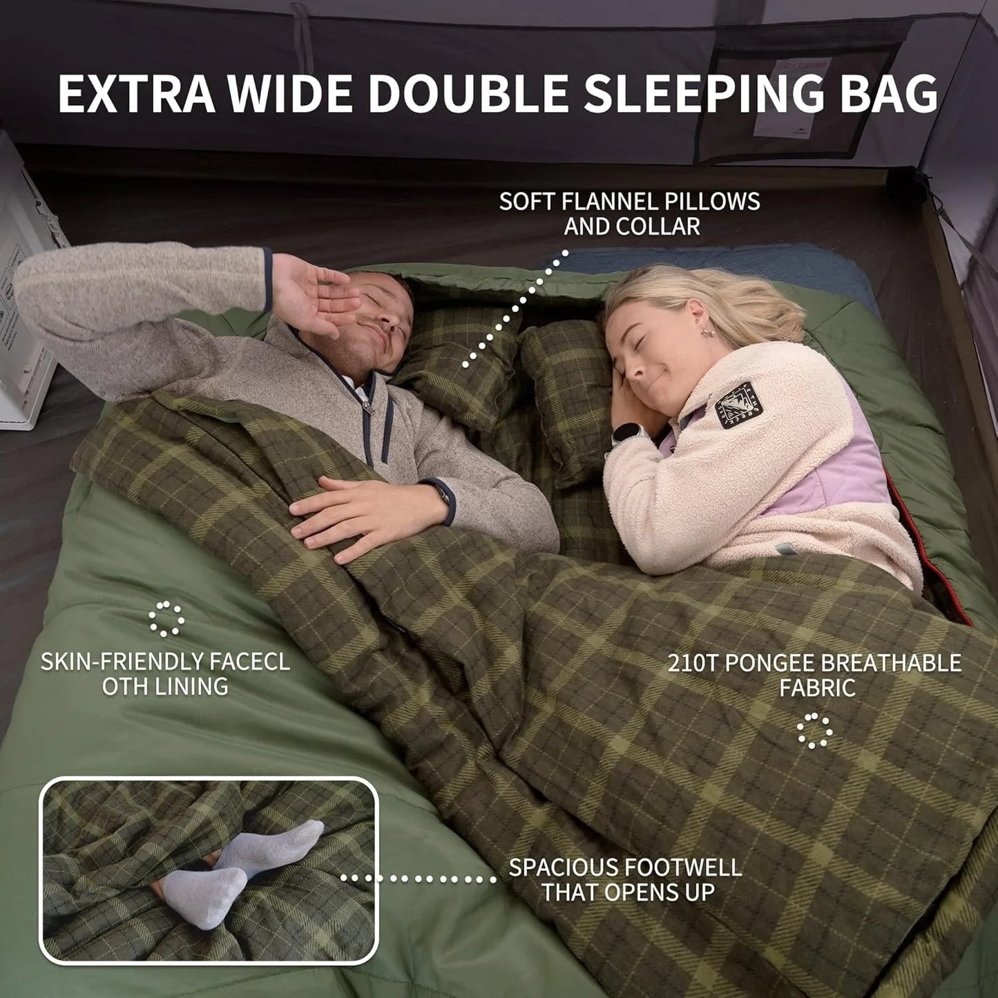 Naturehike Flannel Sleeping Bag Two Person with Pillows for Adults & Couples. All Seasons Camping Hiking Backpacking Sleeping Bag