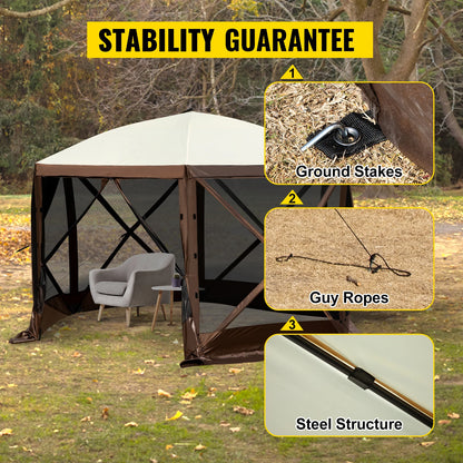 SucceBuy Pop-up Camping Gazebo Canopy Shelter 6 Sided 12' x 12' / 10' x 10' Sun Shade Tents & Canopies Camping & Hiking