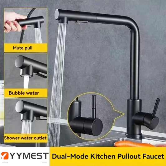 Black Pull Out Kitchen Sink Faucet Two Model Stream Sprayer Nozzle