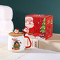 Christmas Themed Santa Reindeer Ceramic Coffee Mug with Lid and Spoon Perfect Holiday Gift