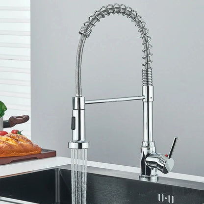 Spring Pull Down Kitchen Faucets Stream Spray Head with Hot & Cold Water
