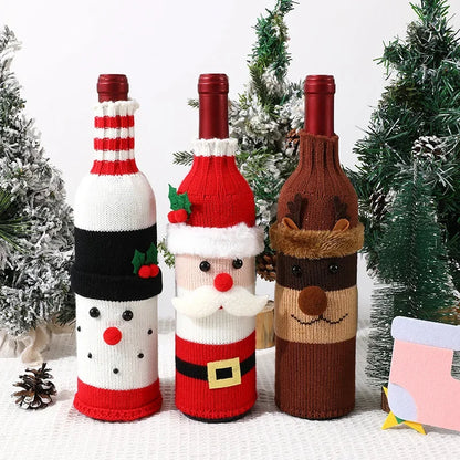 Christmas Santa Knitted Wine Bottle Case Elk Snowman Red Wine Champagne Bottle Cloth