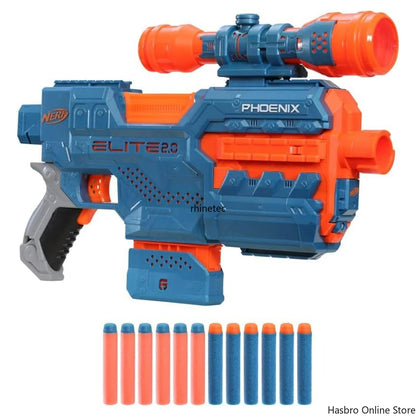 Hasbro Nerf Elite 2.0. Phoenix CS-6 Toy Gun with 12 Darts & Motorized Blaster Fire Play, Mission Clip Dart Fun for Kids