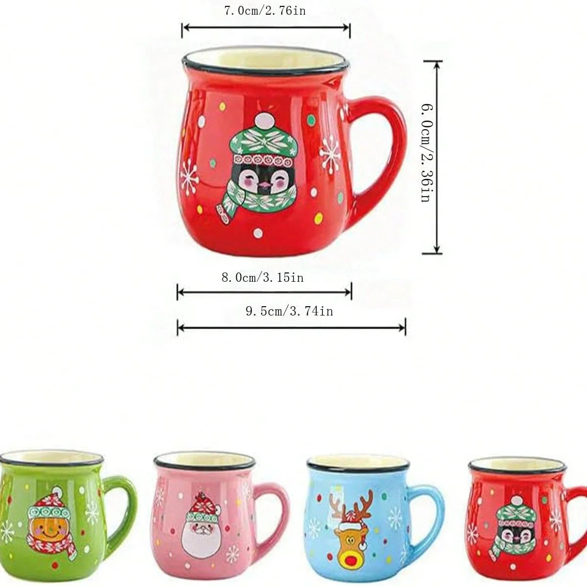 Christmas Ceramic Coffee Mug, Santa, Snowman, Reindeer & Xmas Tree Porcelain Latte Tea Cup Winter Holiday Gift