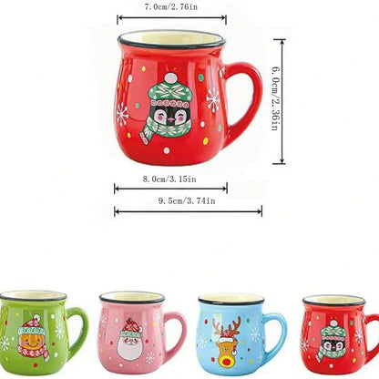 Christmas Ceramic Coffee Mug, Santa, Snowman, Reindeer & Xmas Tree Porcelain Latte Tea Cup Winter Holiday Gift