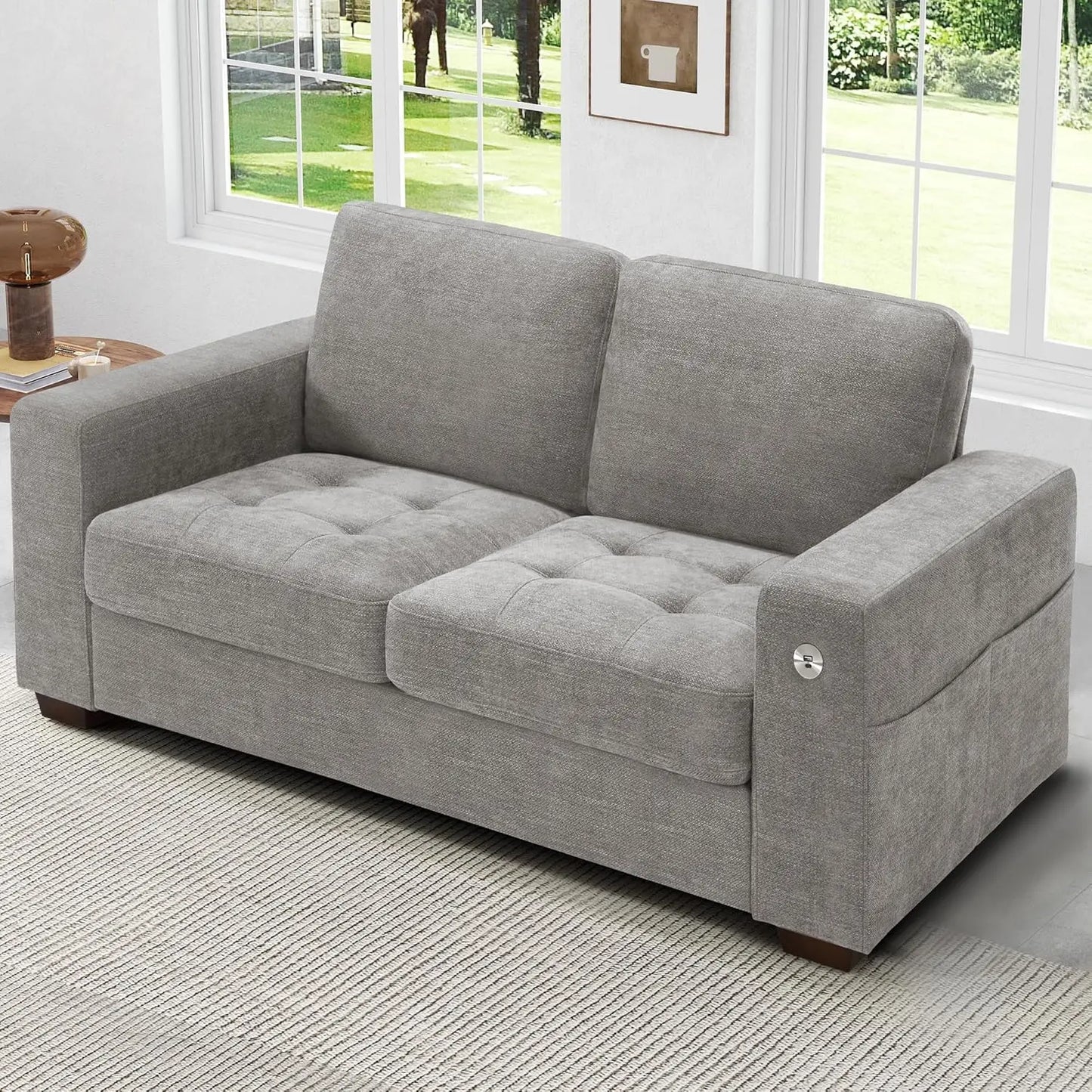 89" Modern Sofa Couch for Living Room, Chenille 3-Seater Couch with Thick Cushions, USB/Type-C Port, Removable Cover