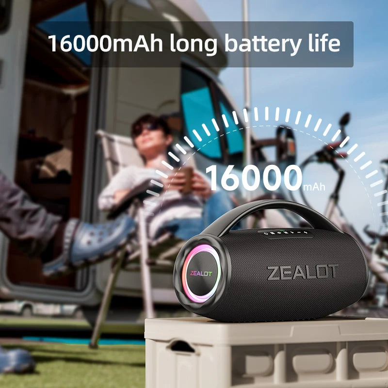 Zealot-S97 80W Portable bluetooth speaker with RGB colorful light, waterproof wireless subwoofer 360 stereo surround TWS FM