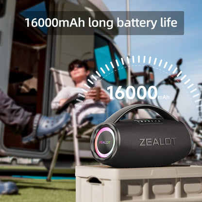 Zealot-S97 80W Portable bluetooth speaker with RGB colorful light, waterproof wireless subwoofer 360 stereo surround TWS FM