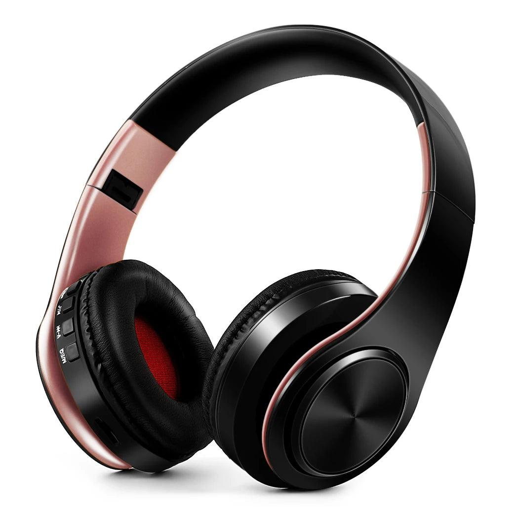 Black &Gold Wireless Headphones.  Stereo Headset for Gaming with Built-in MIC. Universal for Android and iOS