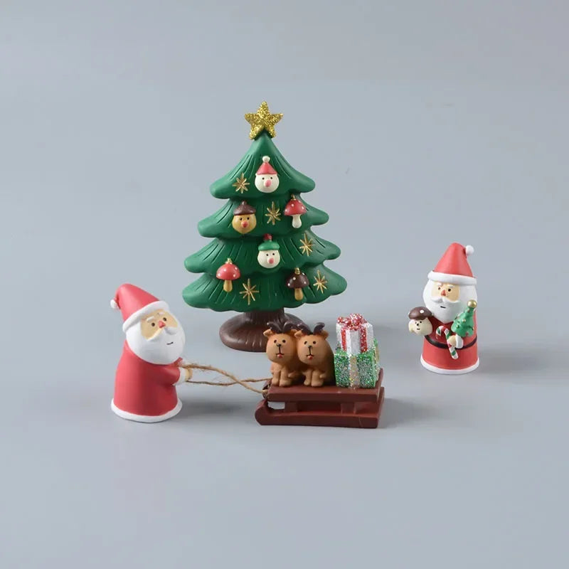 Christmas Tree Santa Claus Trailer Sled Elk Snowman Mini Figures Decoration