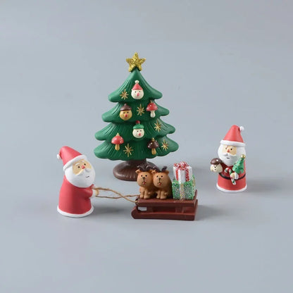 Christmas Tree Santa Claus Trailer Sled Elk Snowman Mini Figures Decoration
