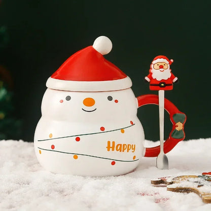 New Year Gift Set Ceramic Christmas Mug with Lid Spoon