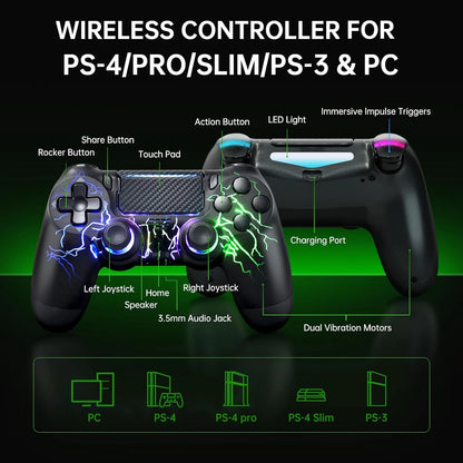 Wireless Controller BG-4 for PS4 with Touch Pad,Hall joystick,9 Lights & 3.5MM Audio Jack. Also, works for for PS3/PS5