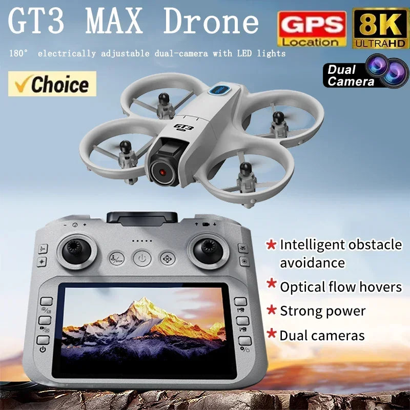 NEW GT3 Mini With LED Foldable Drones. GPS 8K HD Dual Camera. Brushless Motor Obstacle Avoidance RC FPV Quadcopter Drone