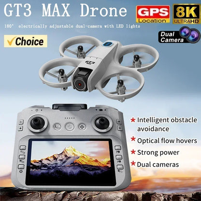 NEW GT3 Mini With LED Foldable Drones. GPS 8K HD Dual Camera. Brushless Motor Obstacle Avoidance RC FPV Quadcopter Drone