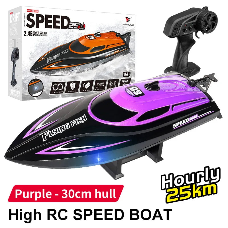 Children 2.4GHz RC Speedboat Toys. 25km/h Waterproof High Speed Electric Remote Control Racing Boat