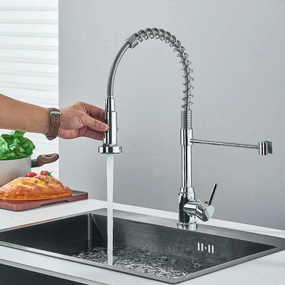 Spring Pull Down Kitchen Faucets Stream Spray Head with Hot & Cold Water