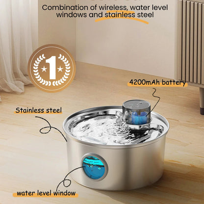 Stainless Steel Wireless Cat Water Fountain. Automatic Pet Drinking with Motion Sensor Water Dispenser Accessories filter