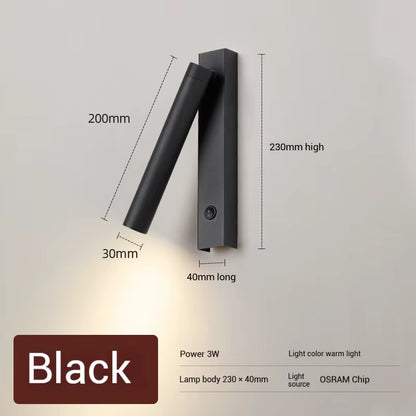 Minimalist Rotatable Wall Sconce with Switch Home Decor. Study Bedroom Bedside Reading Lamp. Spotlight LED Adjustable Angle Wall Lamp