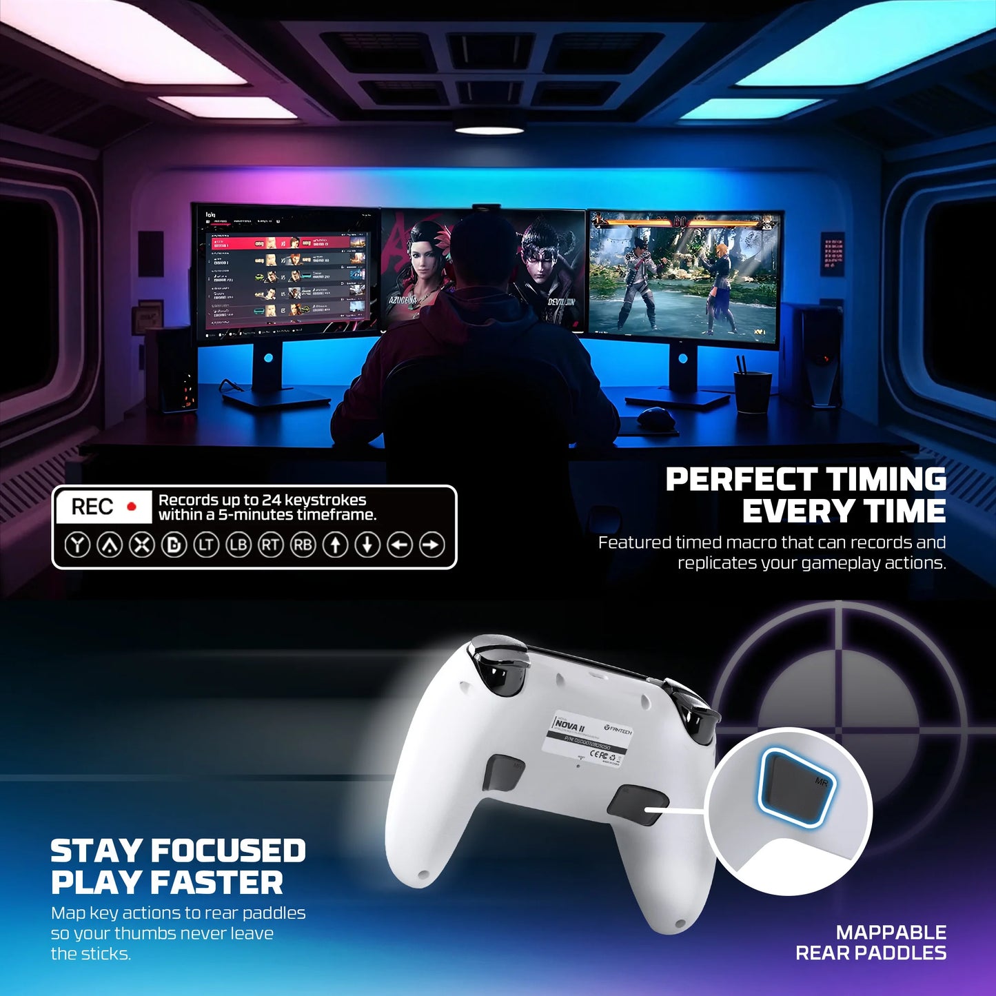 FANTECH NOVA II WGP16 Wireless controller with Hall Joystick and Effect Trigger & Built-in Speaker for PS4 NS2 Gamepad