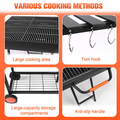 Extra Large Charcoal Barbecue Grill. Outdoor BBQ Grill. Charcoal Barrel Grill for Outdoor Backyard or Picnic Parties