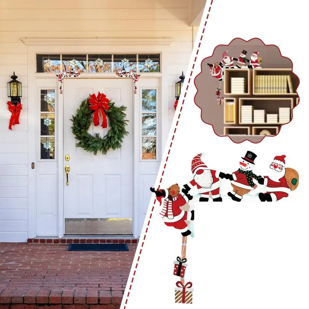Wood Santa Christmas Door Corner, Snowman & Reindeer Decor
