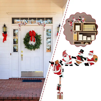 Wood Santa Christmas Door Corner, Snowman & Reindeer Decor