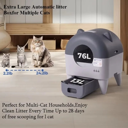 Automatic Cat Litter Box. Extra Large Self Cleaning Litter Box with APP Control, Odor Control for Multi-Cat Compatible