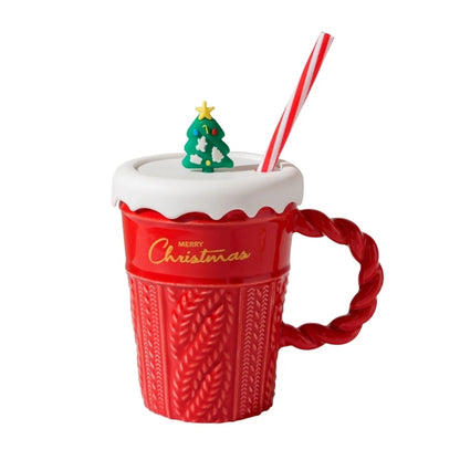 Christmas Themed Beverage Cup, Seasonal Ceramic Mugs, Christmas Hot Beverage Cup for Coffee & Milk