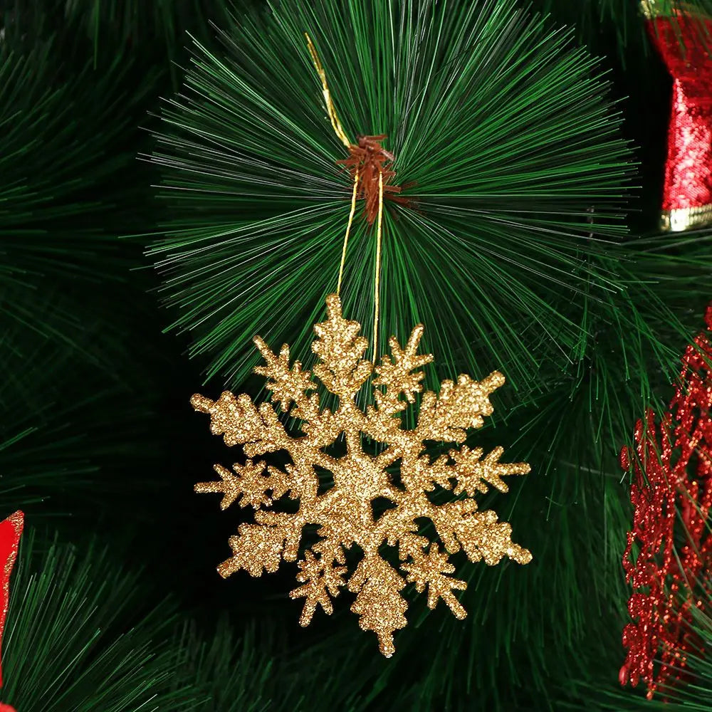 12Pcs 7.5cm Gold Powder Snowflake for Christmas Decor