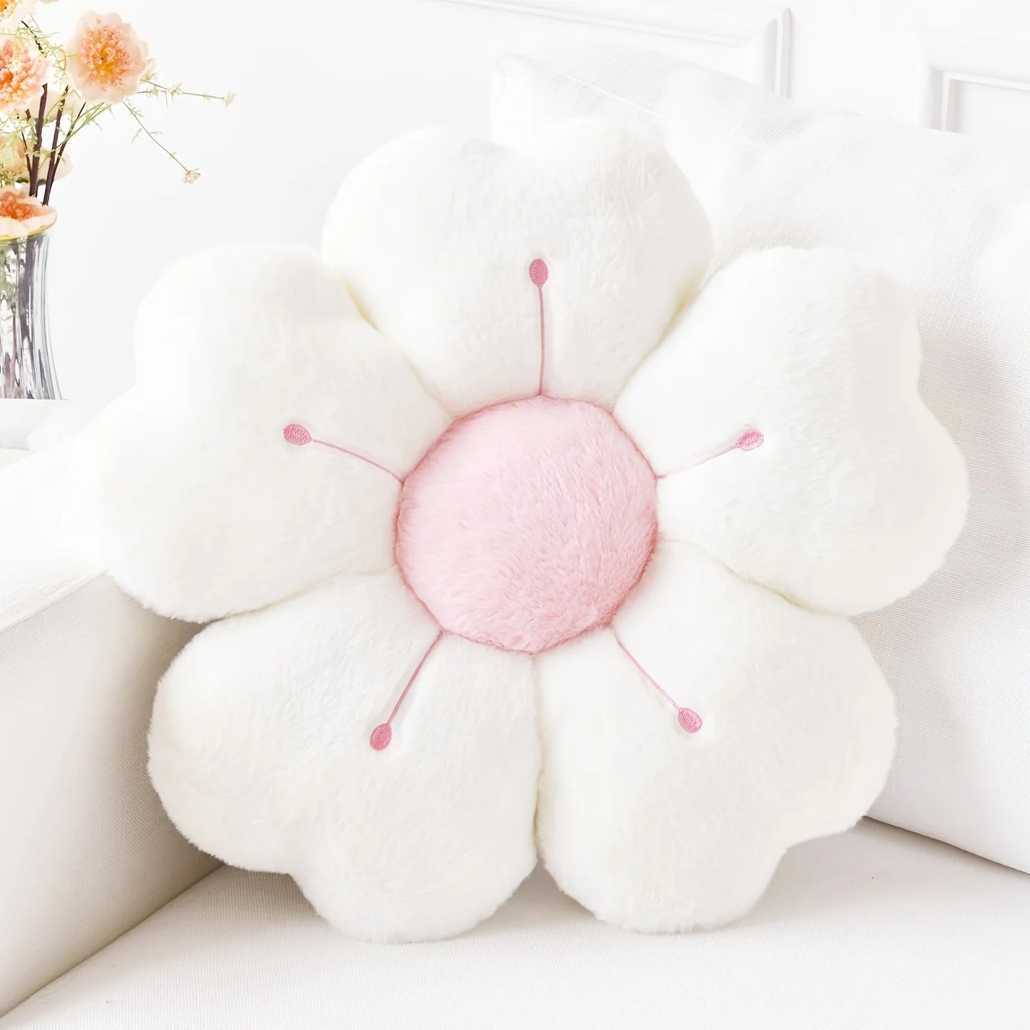 Soft Plush Daisy Flower Throw Pillow - Cozy Decorative Cushion for Bed & Sofa